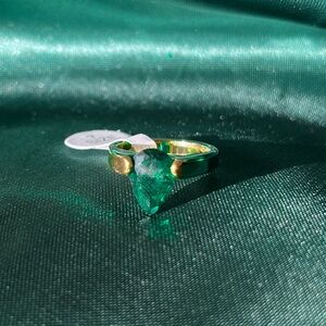 Gold Stainless Steel Ring With A Large Teardrop Green Gem